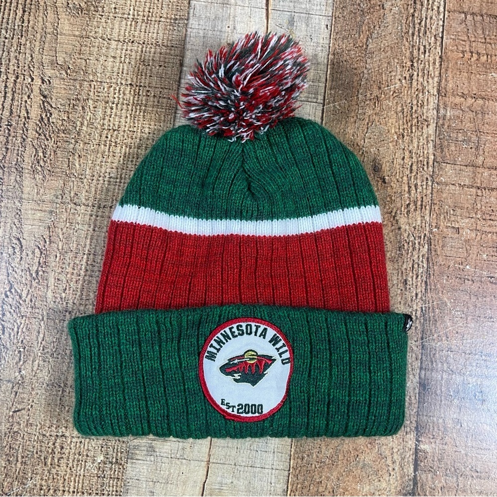 '47 Minnesota Wild Women's Patch Nature Colorblock Pom Beanie Knit Hockey Cuffed